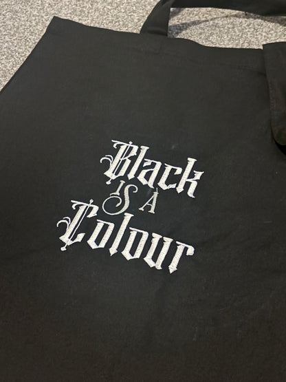 Rebel Needleworks black is a colour embroidered tote - gothic alternative cotton bag UK