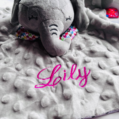 Custom embroidered white rabbit comforter by Rebel Needleworks - personalised baby shower gift UK