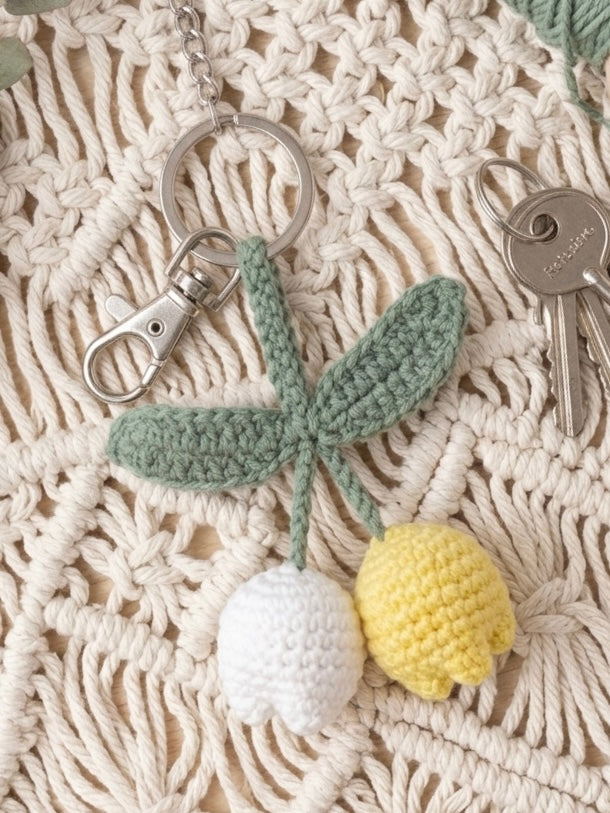 Rebel Needleworks handmade tulip keyring - crochet flower bag charm UK