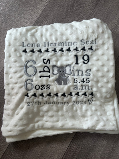 Personalised birth detail embroidered bubble blanket by Rebel Needleworks - custom keepsake UK
