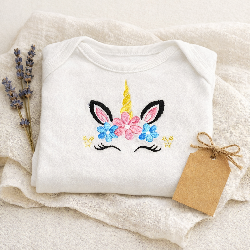 Unicorn Embroidered Baby Grow