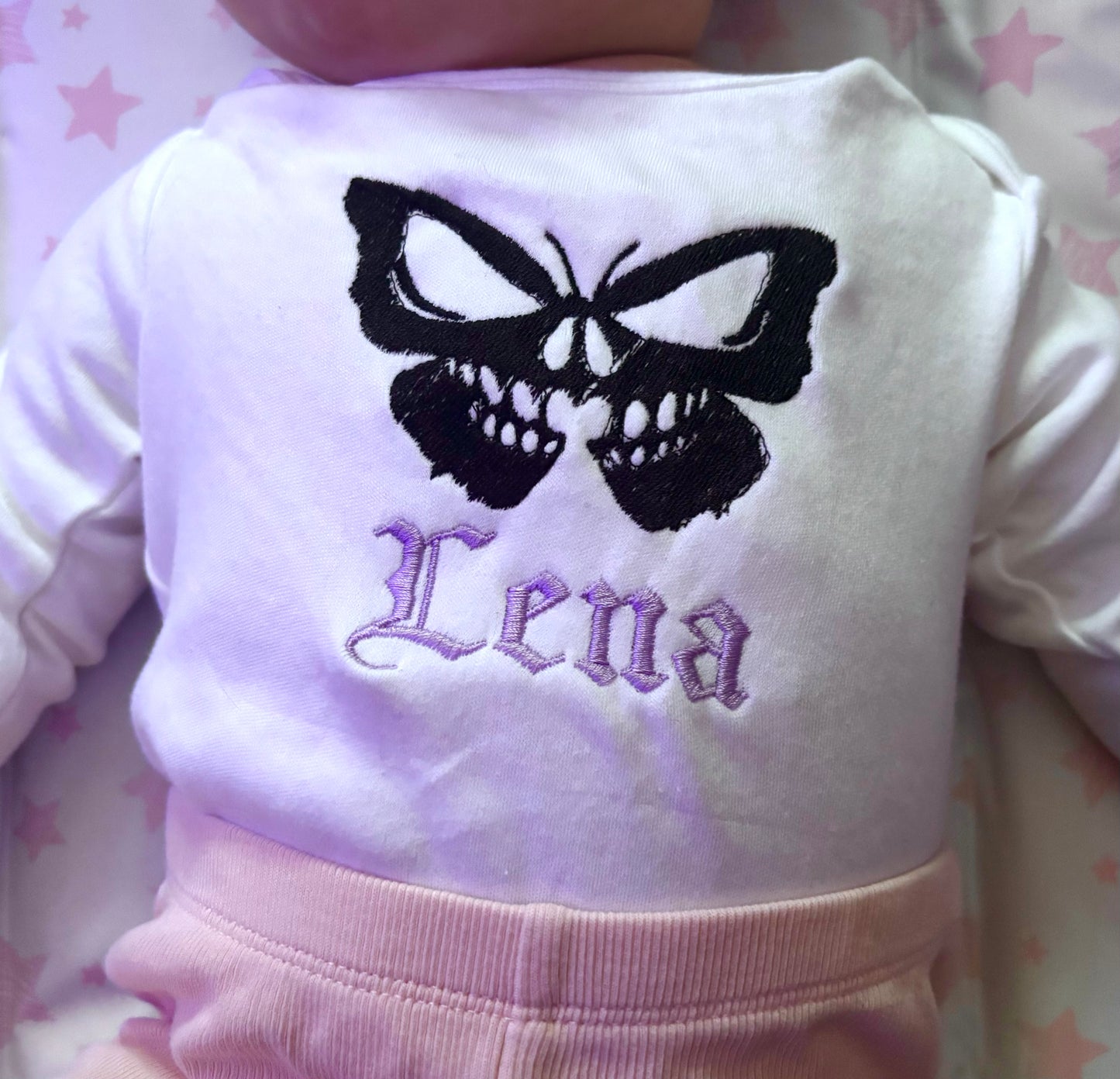 Butterfly Skull Embroidered Baby Grow