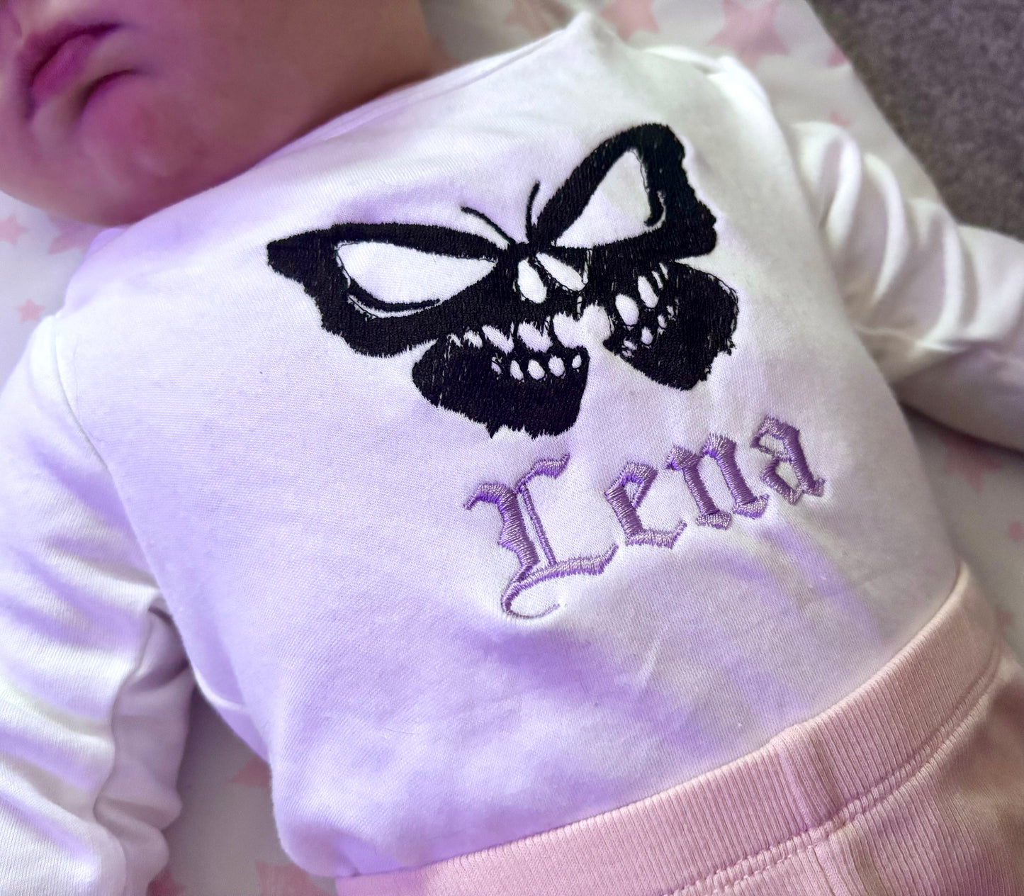 Butterfly Skull Embroidered Baby Grow