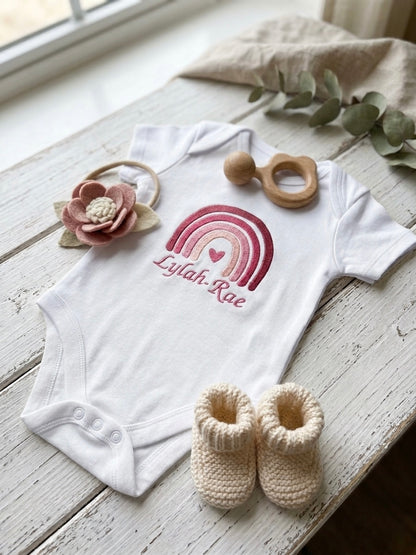Custom Embroidered Rainbow Baby Blanket & Bodysuit Set