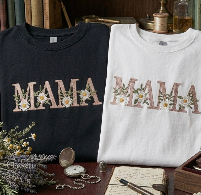 Custom MAMA pink floral hoodie by Rebel Needleworks - personalised mum gift UK