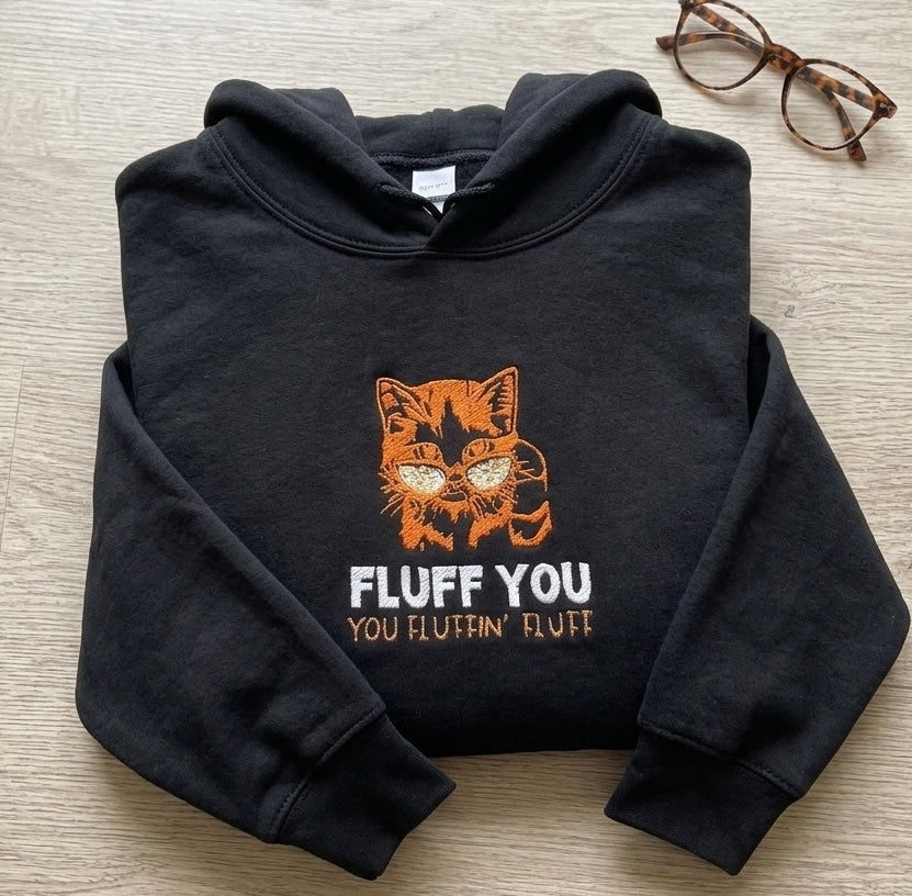 Custom embroidered cat slogan t-shirt by Rebel Needleworks - funny cat lover personalised tee UK