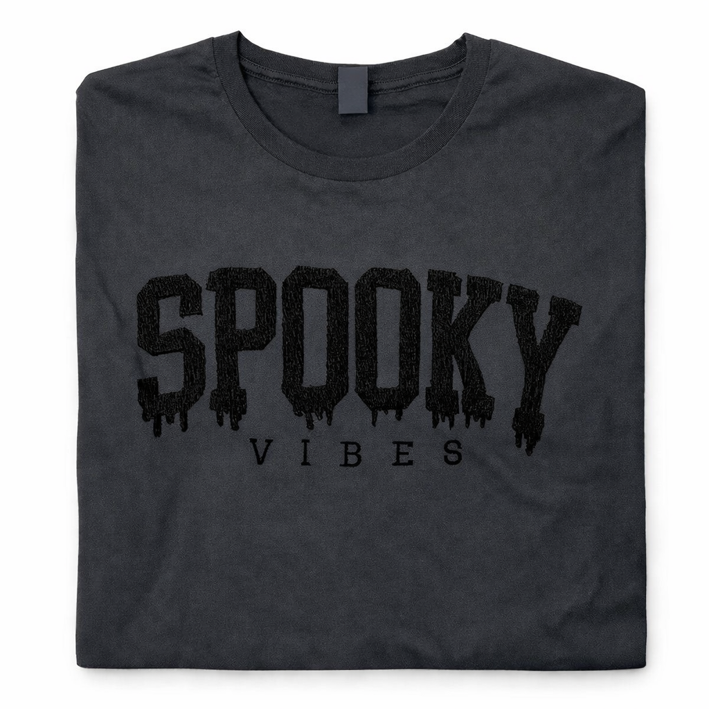 Rebel Needleworks spooky vibes embroidered t-shirt - gothic Halloween alternative top UK