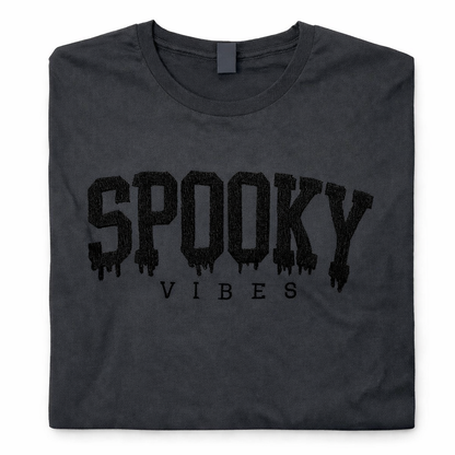 Rebel Needleworks spooky vibes embroidered t-shirt - gothic Halloween alternative top UK