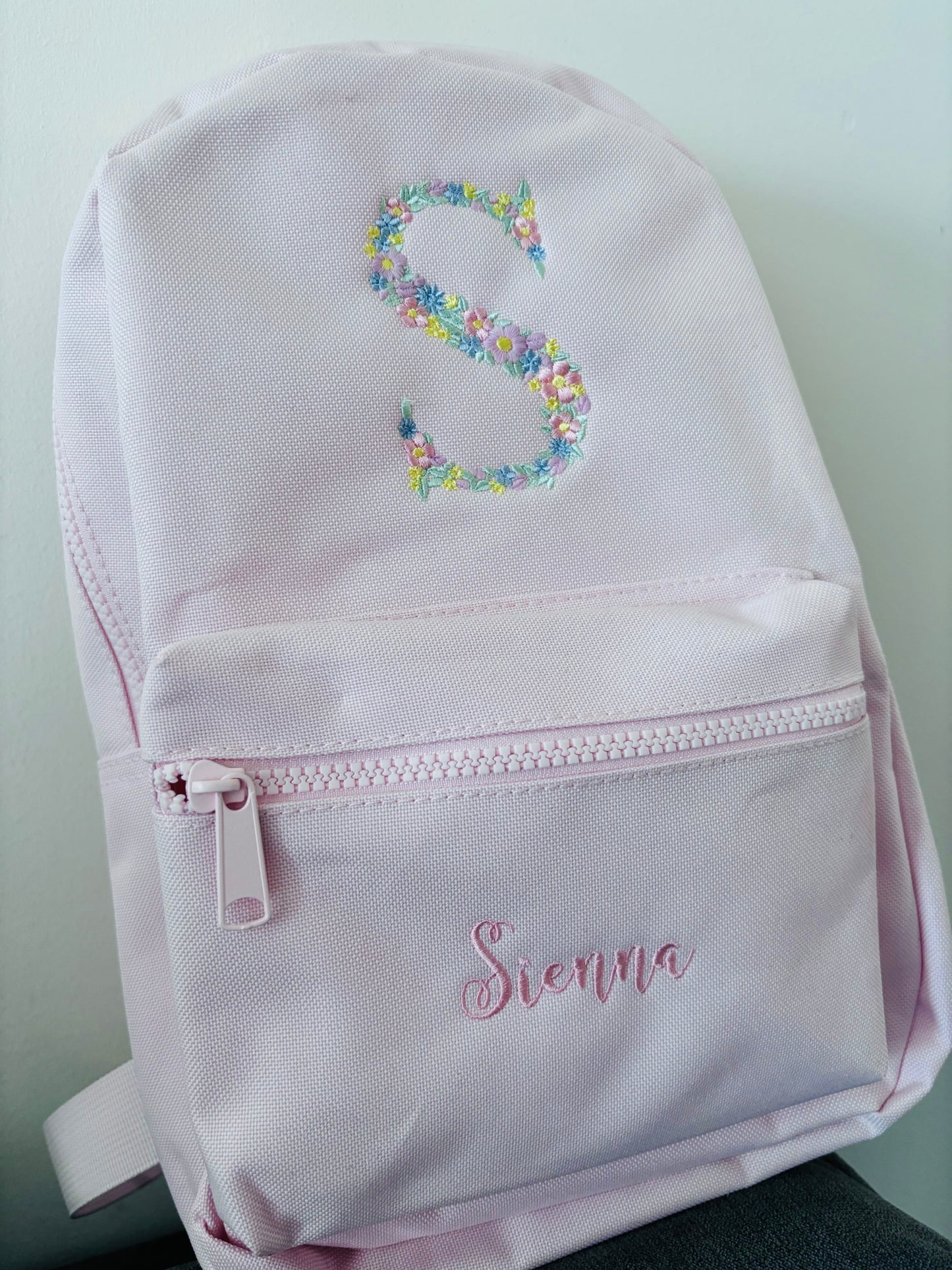 Kids Embroidered Flower Letter Backpack