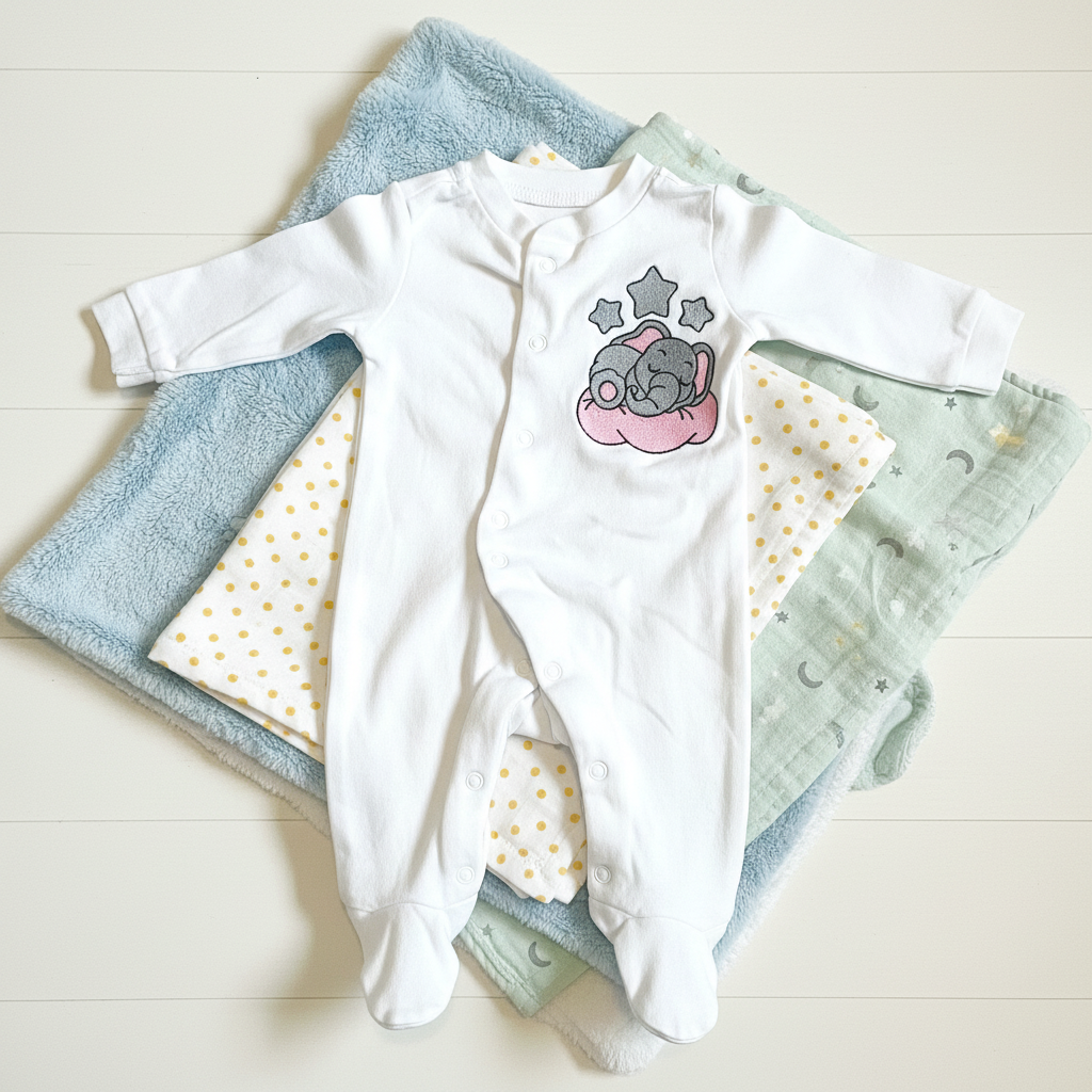 Elephant embroidered button up sleepsuit by Rebel Needleworks - personalised baby sleepsuit gift UK