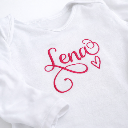 Custom script name embroidered baby grow by Rebel Needleworks - personalised newborn gift UK