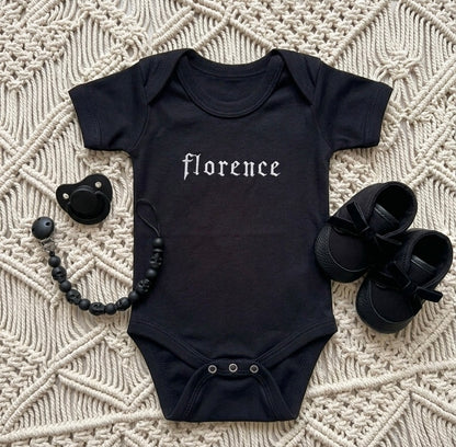 Embroidered Gothic Text Baby Grow