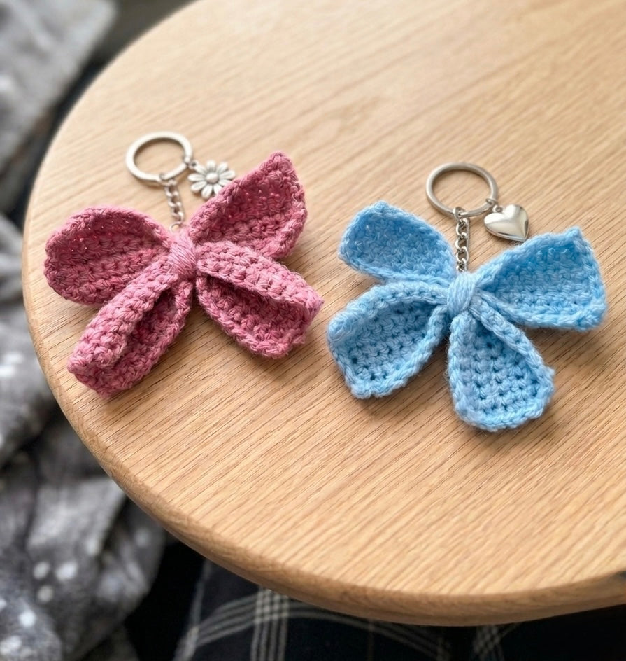 Rebel Needleworks handmade crochet bow keyring - cute bag charm accessory UK
