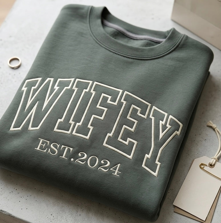 Wifey personalised embroidered t-shirt by Rebel Needleworks - custom bridal wedding gift top UK