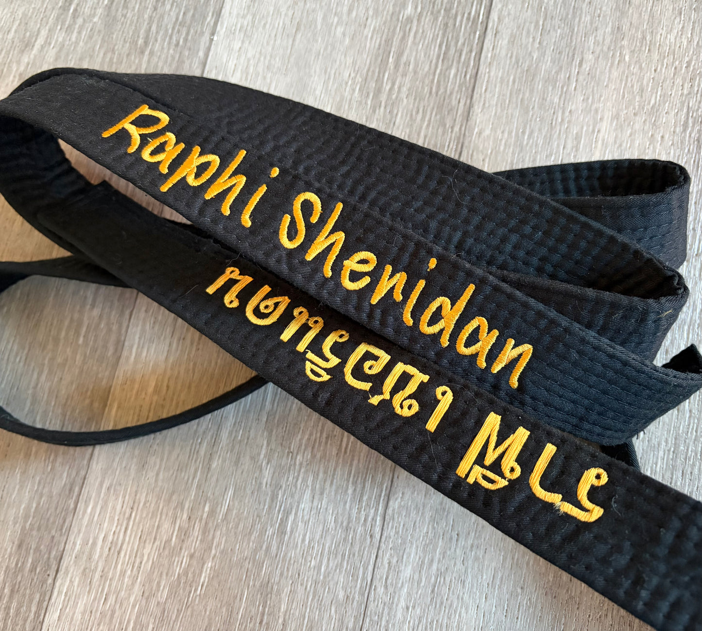 Embroidered martial arts belt by Rebel Needleworks - personalised karate belt gift UK
