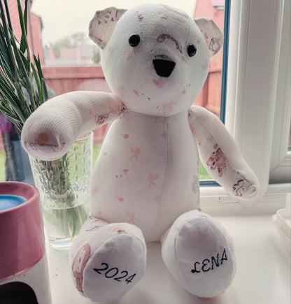 Rebel Needleworks keepsake memory bear - handmade personalised memory gift UK