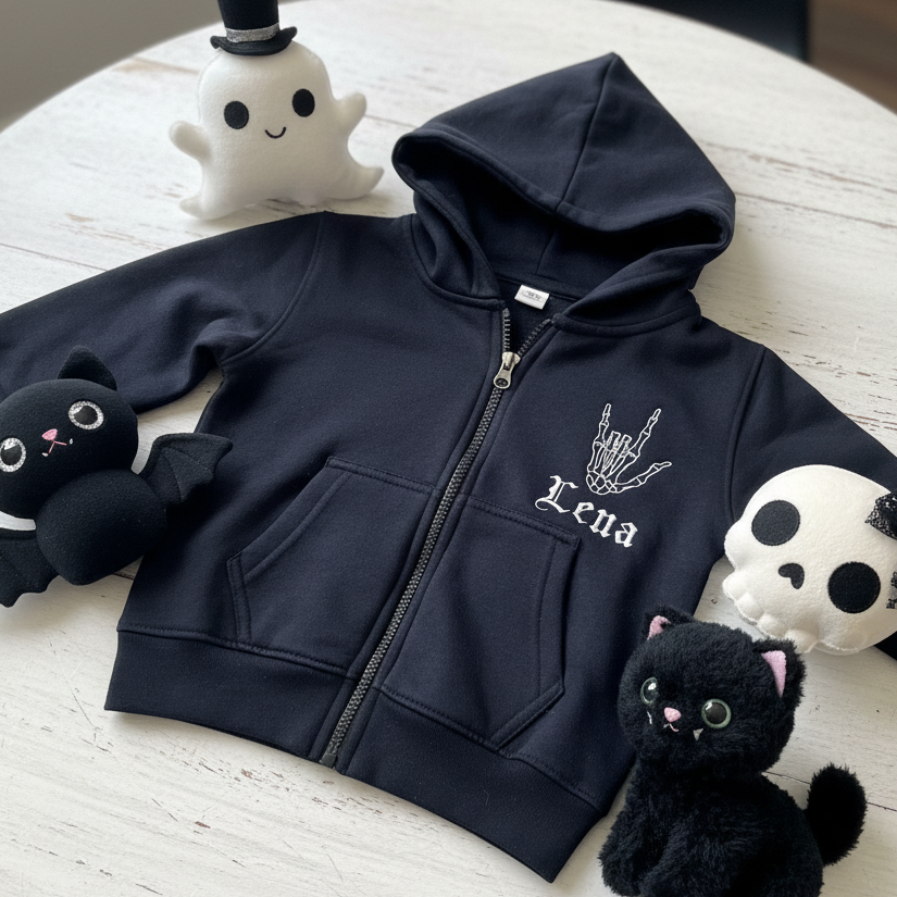 Baby and kids gothic zip hoodie by Rebel Needleworks - alternative gothic children hoodie UK