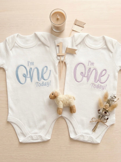 Personalised Embroidered "I'm One Today!" Baby Grow | First Birthday Outfit