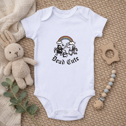 Dead Cute Party embroidered baby grow by Rebel Needleworks - gothic alternative personalised newborn gift UK