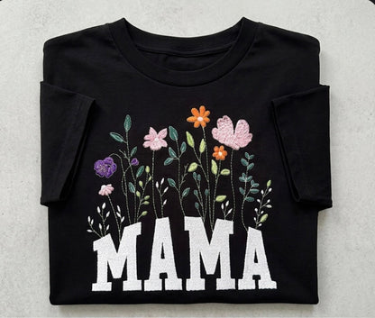Embroidered MAMA flowers t-shirt by Rebel Needleworks - personalised mum gift top UK