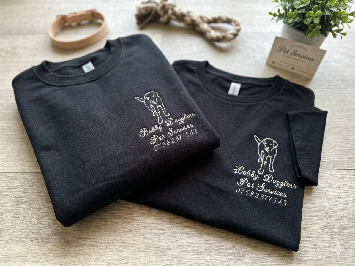 Embroidered pet services workwear sweatshirt and tshirt 