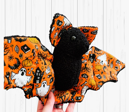 Custom handmade bat plushie by Rebel Needleworks - personalised gothic soft toy UK
