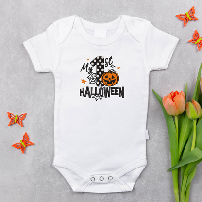Custom my first Halloween embroidered baby grow by Rebel Needleworks - personalised baby gift UK