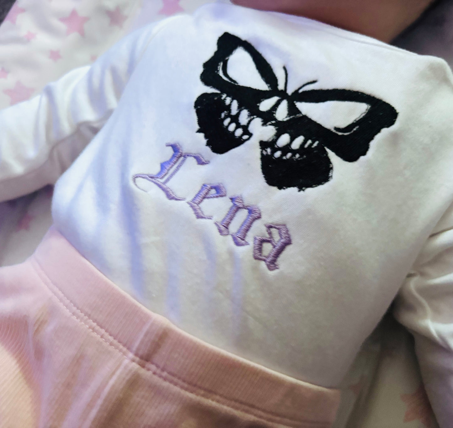 Butterfly Skull Embroidered Baby Grow