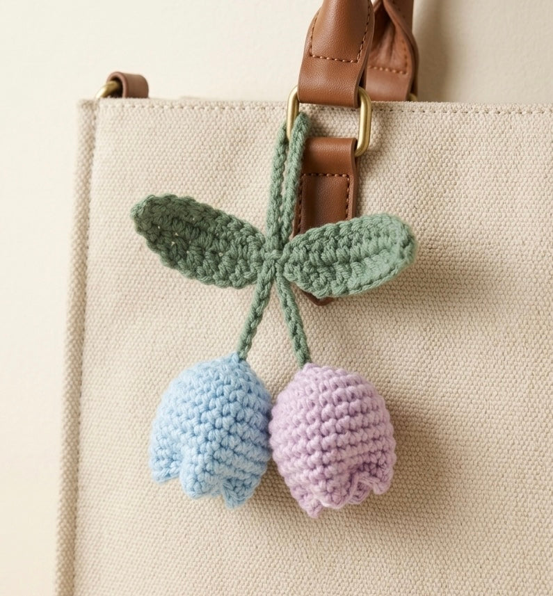 Cute handmade tulip keyring by Rebel Needleworks - crochet flower bag charm UK