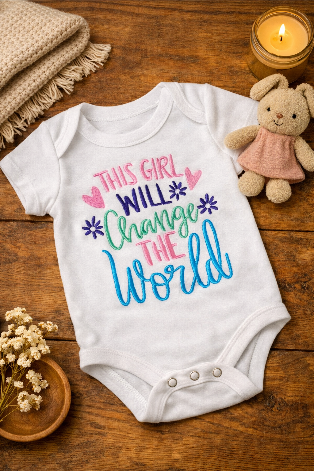 This Girl Will Change The World Embroidered  Baby Grow