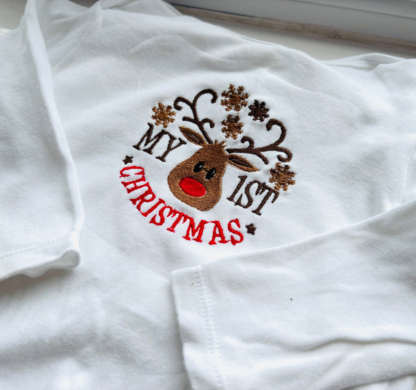 Reindeer 1st Christmas Embroidered Baby Grow