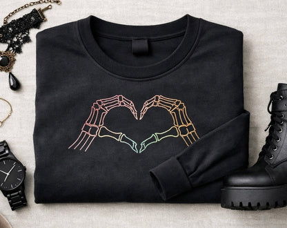 Gothic glow in the dark skeleton heart long sleeve top by Rebel Needleworks - alternative clothing UK