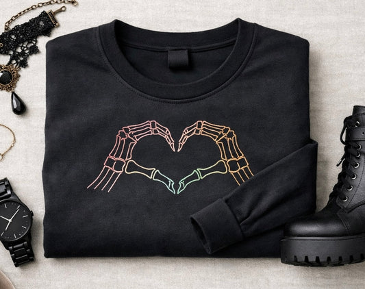 Gothic glow in the dark skeleton heart long sleeve top by Rebel Needleworks - alternative clothing UK