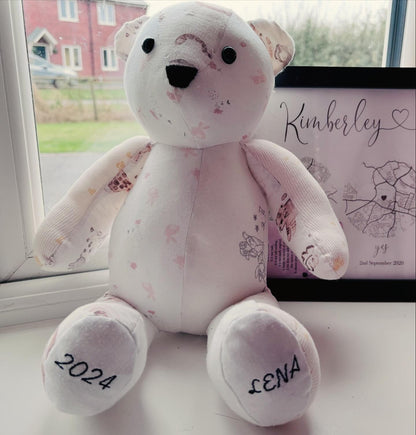 Custom keepsake memory bear by Rebel Needleworks - personalised handmade memory gift UK