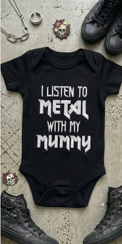 Heavy Metal Baby Grow | "I Listen to Metal With My..." Rock Infant Bodysuit