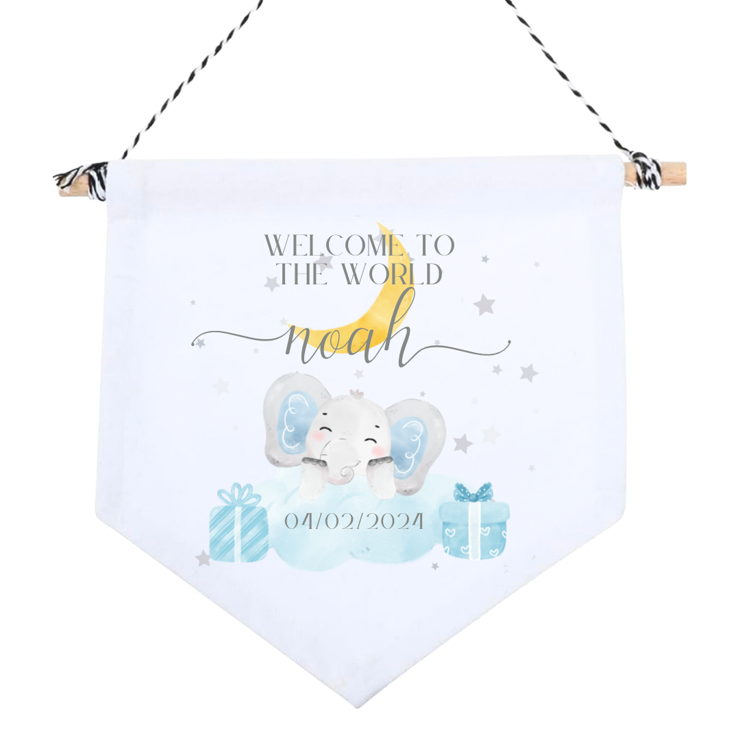 Personalised Elephant Sublimation Nursery Flag