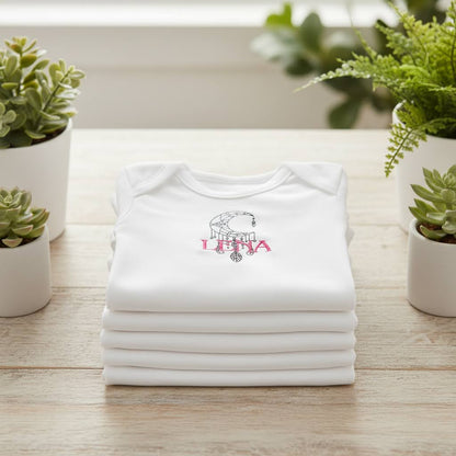 Custom dreamcatcher embroidered baby grow by Rebel Needleworks - personalised boho baby gift UK