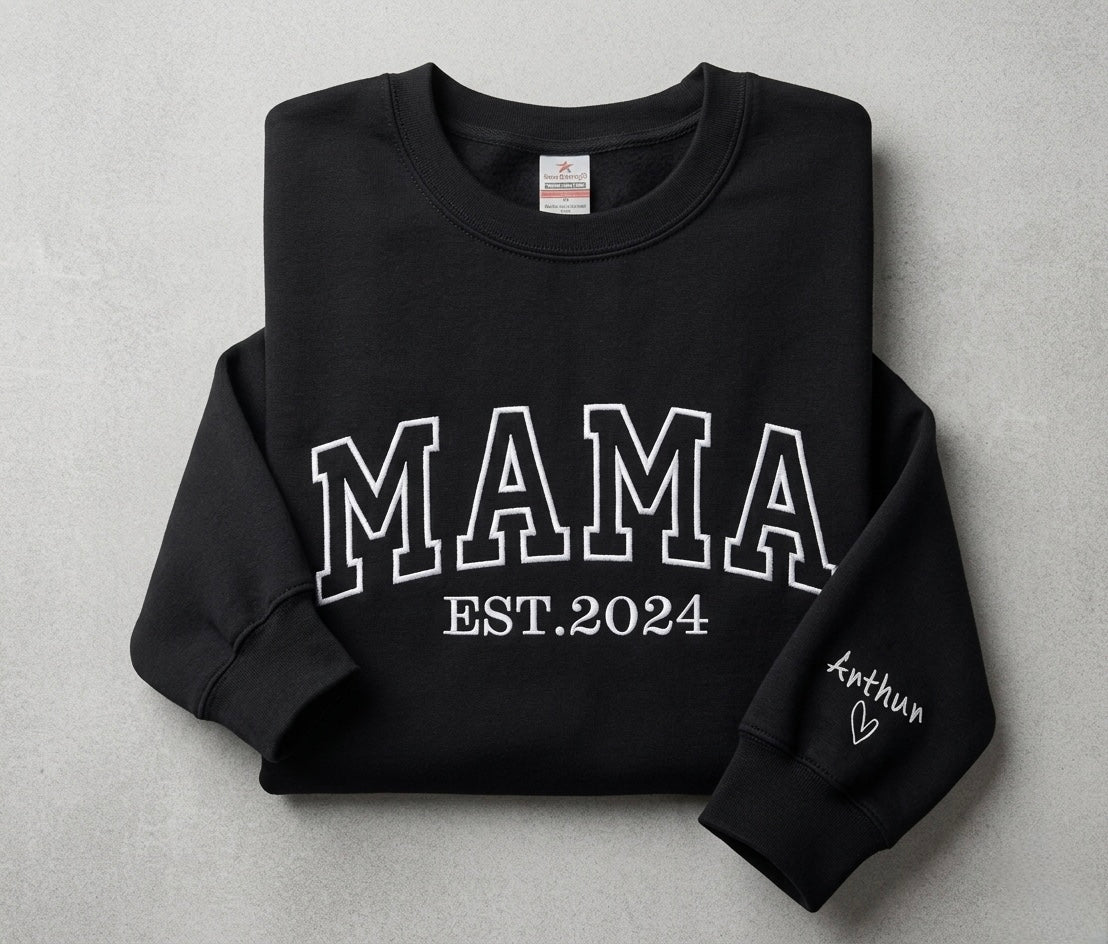Mama Est personalised year embroidered sweatshirt by Rebel Needleworks - custom mum gift jumper UK
