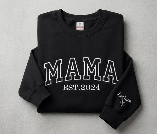Mama Est personalised year embroidered sweatshirt by Rebel Needleworks - custom mum gift jumper UK