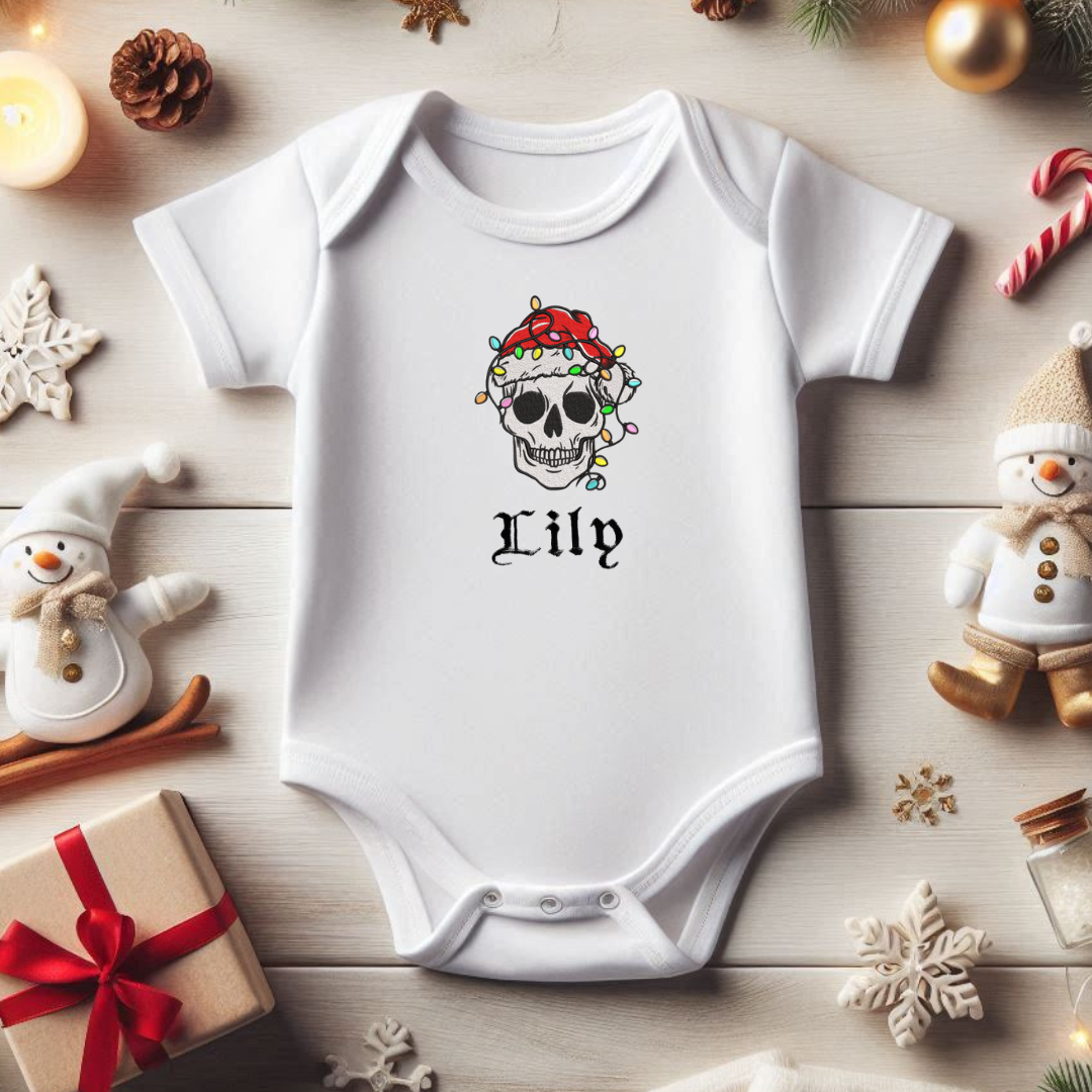 Christmas Skull Personalised Embroidered Baby Grow