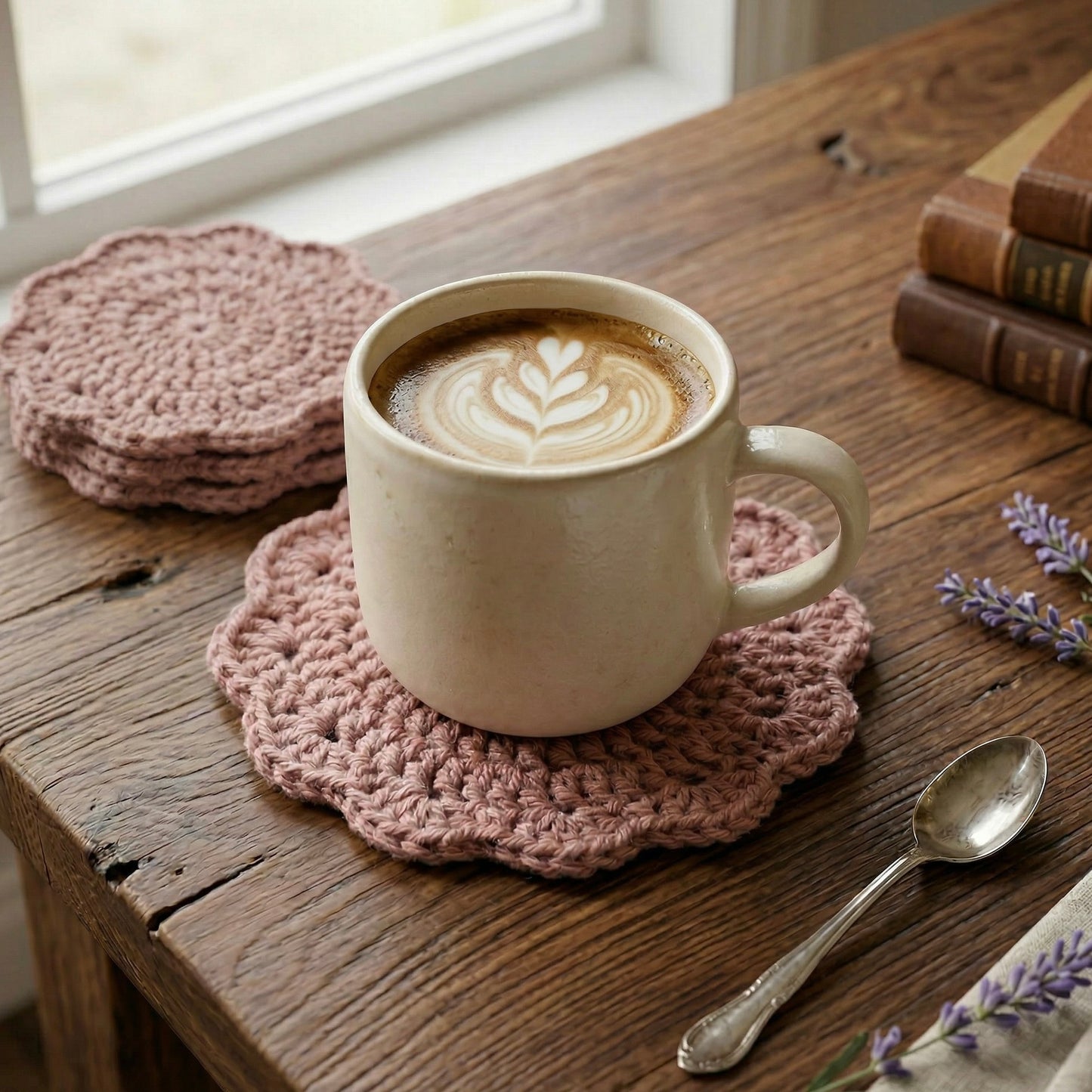 Custom crochet scalloped coaster set of 4 by Rebel Needleworks - handmade gift UK