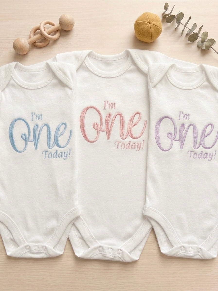 Personalised Embroidered "I'm One Today!" Baby Grow | First Birthday Outfit