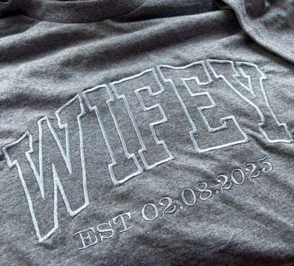 Custom wifey personalised embroidered top by Rebel Needleworks - bridal wedding gift UK