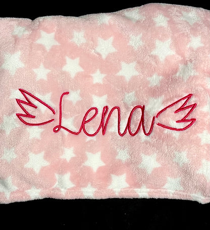 Rebel Needleworks personalised star baby blanket - custom embroidered baby shower gift UK