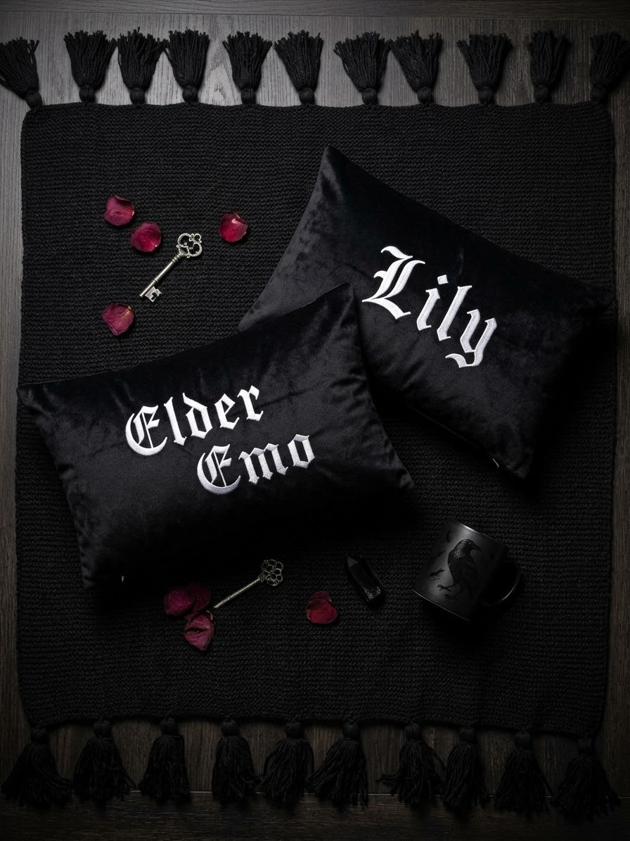 Personalised Gothic Embroidered Velvet Cushion