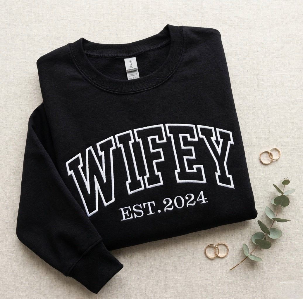 Rebel Needleworks wifey personalised embroidered tee - custom bridal gift top UK