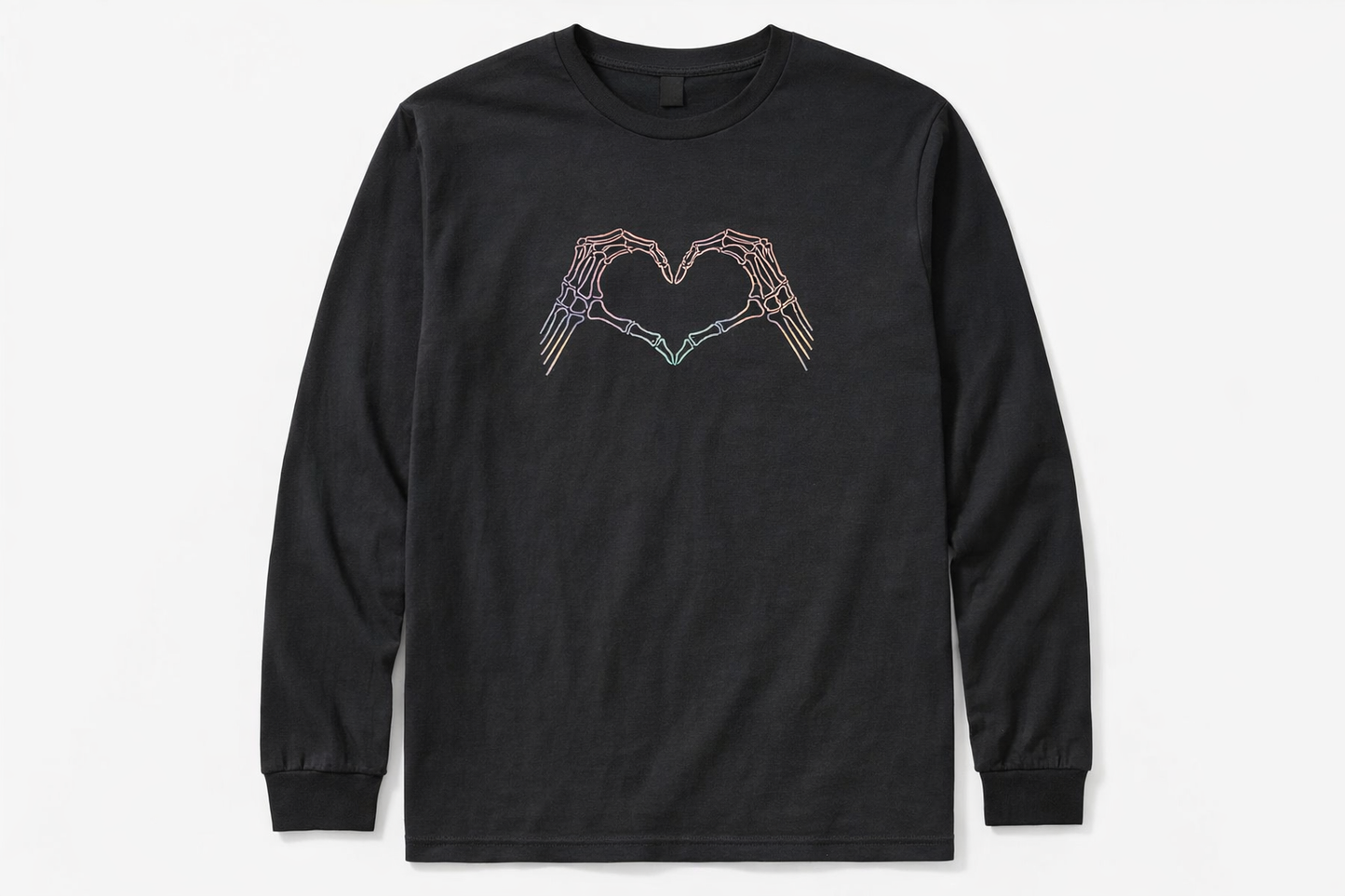 Custom glow in the dark skeleton heart long sleeve by Rebel Needleworks - gothic alternative top UK