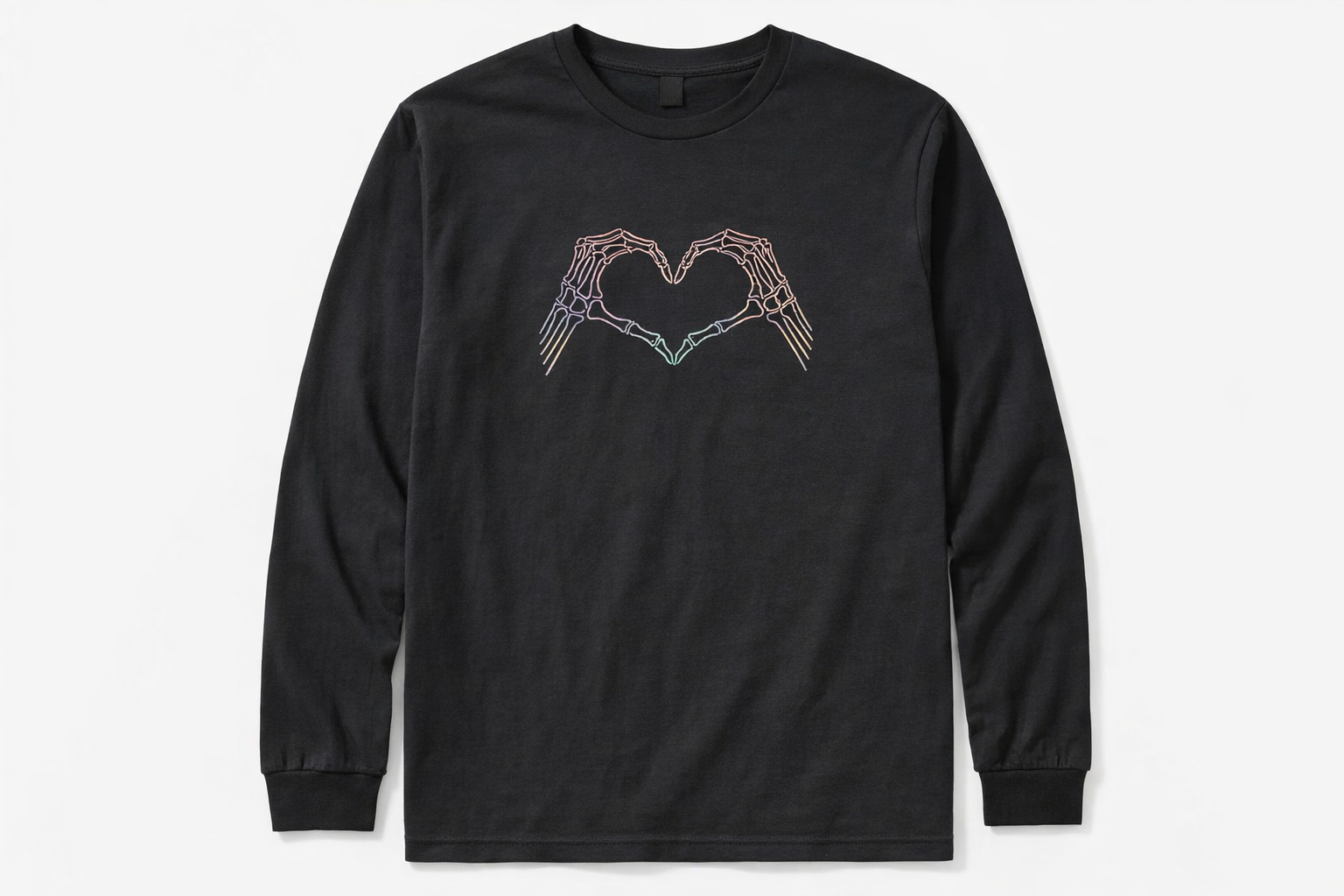 Custom glow in the dark skeleton heart long sleeve by Rebel Needleworks - gothic alternative top UK