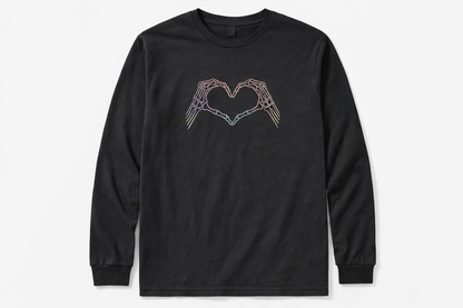 Custom glow in the dark skeleton heart long sleeve by Rebel Needleworks - gothic alternative top UK