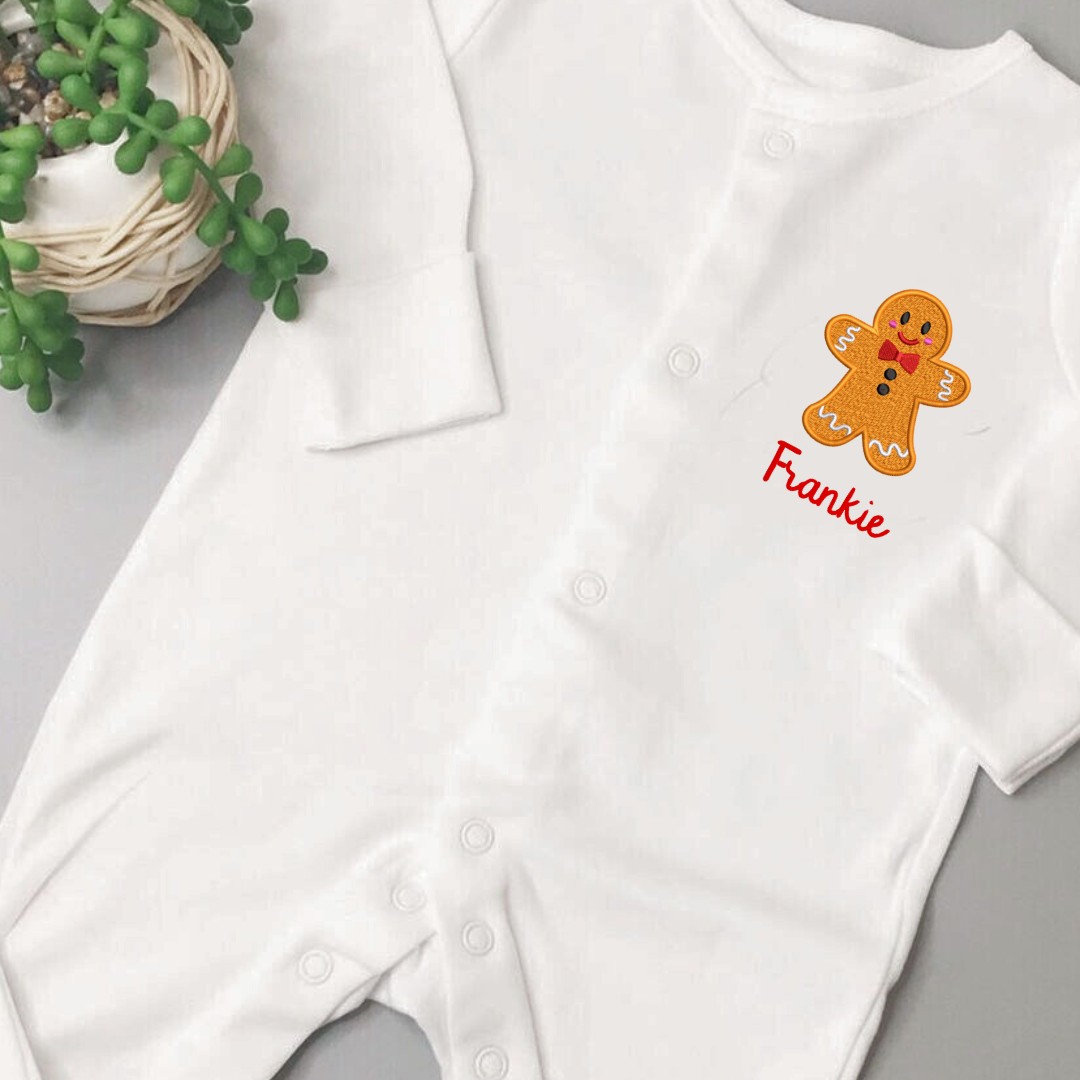 Gingerbread Man Personalised Embroidered Sleepsuit